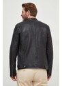 Kožna jakna Pepe Jeans za muškarce, boja: crna, za prijelazno razdoblje