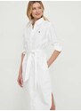 Pamučna haljina Polo Ralph Lauren boja: bijela, mini, ravna