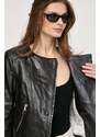 Kožna jakna Patrizia Pepe za žene, boja: crna, za prijelazno razdoblje