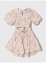 Dječja pamučna haljina Pinko Up boja: bež, mini, širi se prema dolje