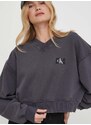 Pamučna dukserica Calvin Klein Jeans za žene, boja: siva, bez uzorka