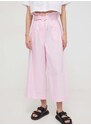 Pamučne hlače Pinko boja: ružičasta, culottes kroj, visoki struk