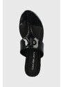 Japanke Calvin Klein Jeans FLAT SANDAL SLIDE TOEPOST MG MET za žene, boja: crna, ravni potplat, YW0YW01342