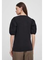 Pamučna majica Lauren Ralph Lauren za žene, boja: crna, bez uzorka