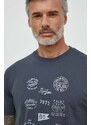Pamučna majica Pepe Jeans za muškarce, boja: siva, s tiskom