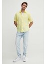 Lanena košulja BOSS BOSS ORANGE boja: žuta, regular, s klasičnim ovratnikom