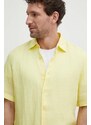 Lanena košulja BOSS BOSS ORANGE boja: žuta, regular, s klasičnim ovratnikom