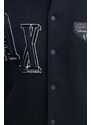 Bomber jakna s primjesom vune Armani Exchange boja: tamno plava, za prijelazno razdoblje