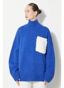 Vuneni pulover JW Anderson Textured Patch Pocket Turtleneck Jumper za žene, topli, s dolčevitom, KW1150.YN0144.823