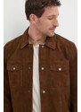 Jakna od brušene kože Pepe Jeans VRYSON za muškarce, boja: smeđa, za prijelazno razdoblje, PM402963