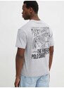 Pamučna majica Lacoste za muškarce, boja: siva, s tiskom