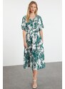 Trendyol Green Floral A-Line Double-Breasted Midi Woven Dress