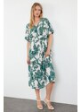 Trendyol Green Floral A-Line Double-Breasted Midi Woven Dress