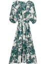 Trendyol Green Floral A-Line Double-Breasted Midi Woven Dress